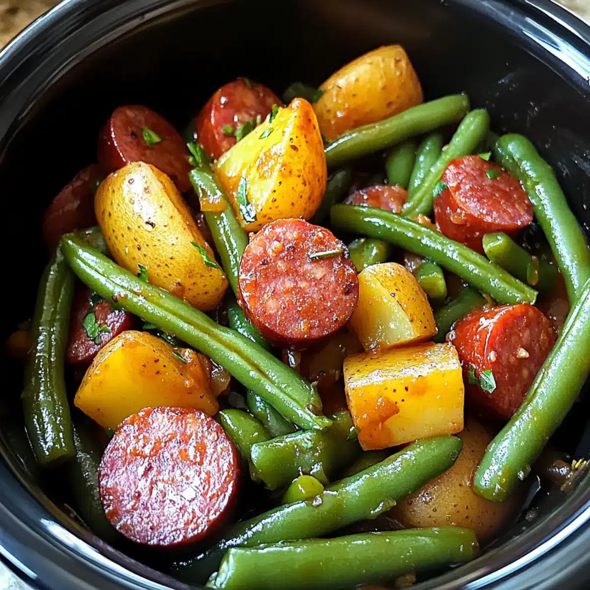 Crockpot Kielbasa and Green Beans